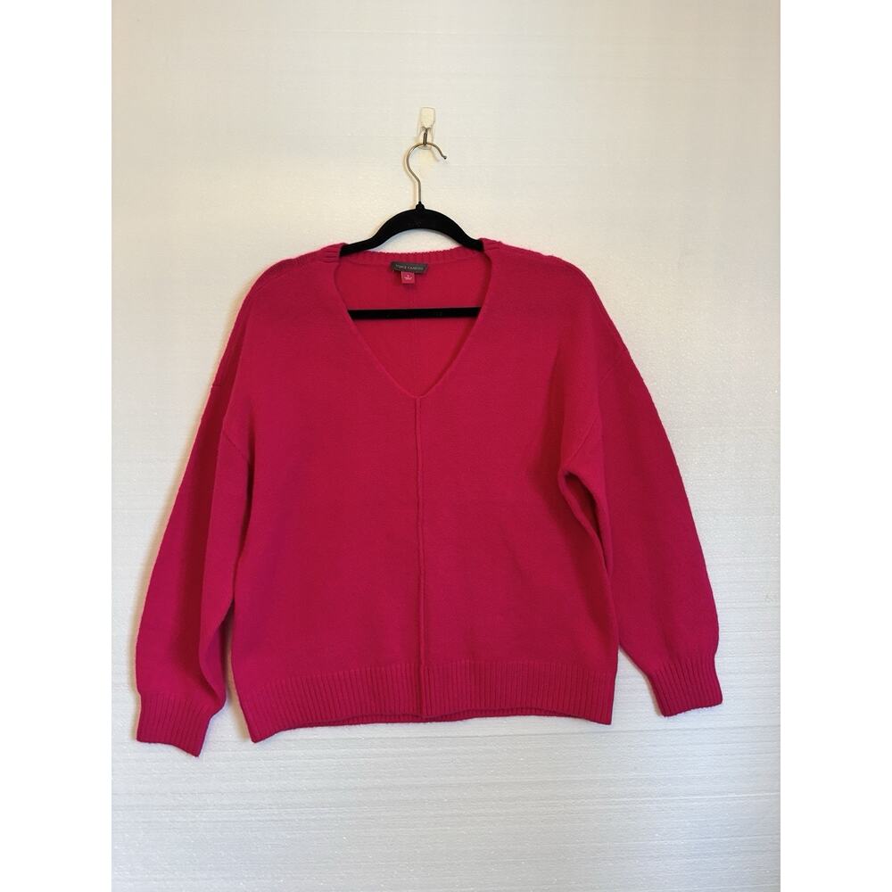 Vince Camuto Pink Pullover Oversized Knit Sweater SZ S Cozy Essential V Neck